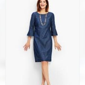 Talbots dress denim flounce sleeves